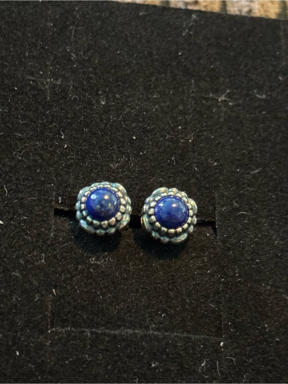 Pandora Silver Floral Stud Earrings with lapis Stones